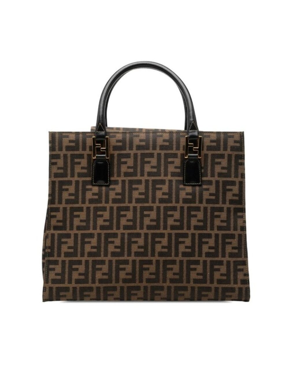 Fendi Zucca Tote Bag Brown Black Canvas Leather